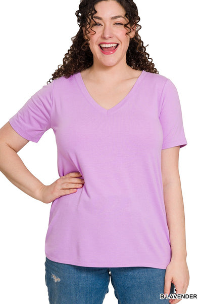 Clothing - Buttery Soft V-Neck Short Sleeve Top Straight Bottom Relaxed Fit in Plus Sizes