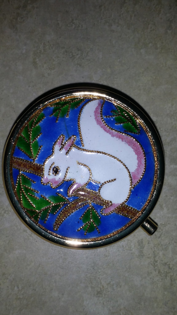 Home Accessory -  White Squirrel Custom Cloisonne Pillbox - Handcrafted metal #