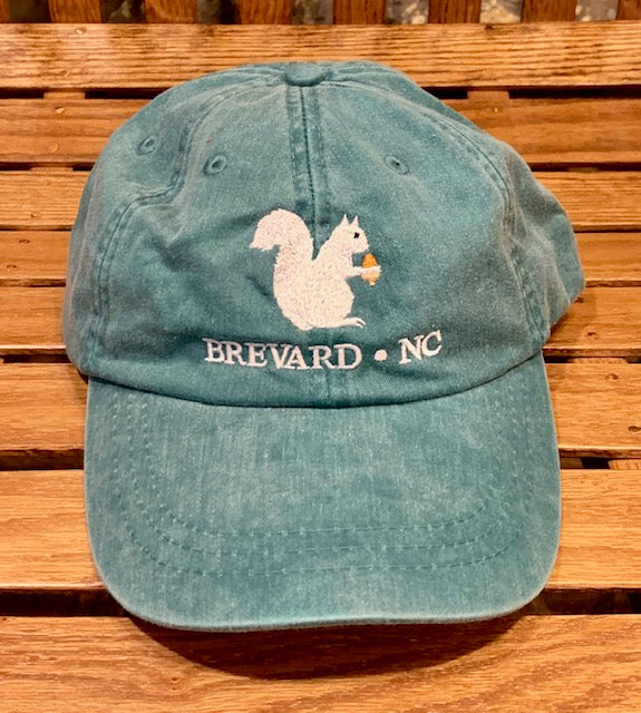 White Squirrel embroidered baseball cap from Brevard NC in Carribbean Blue Green color