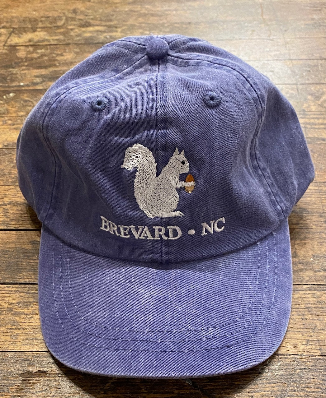White Squirrel embroidered baseball cap from Brevard NC in purple blue color