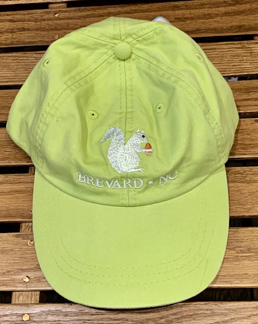 White Squirrel embroidered baseball cap from Brevard NC in apple green color