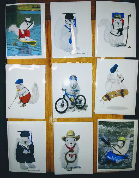Notecards - White Squirrels in a Variety of Sports Activities by Christine Pentecost
