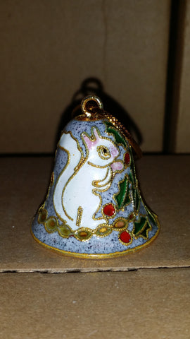 Ornament - Cardinal and White Squirrel Sleigh Bell Custom Cloisonne - Handcrafted metal #