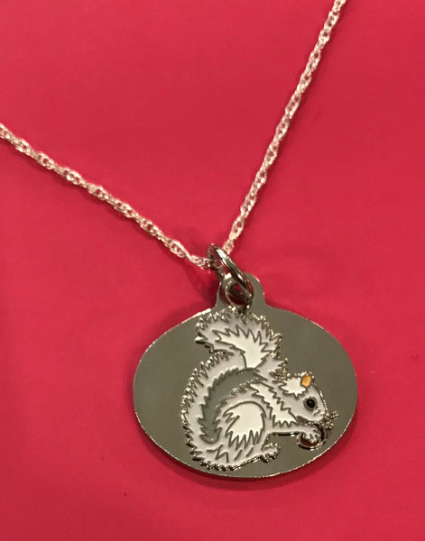 White Squirrel Pendant on Sterling Silver Chain