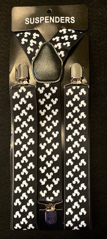 Suspenders - Black with White Squirrel Design - For Men