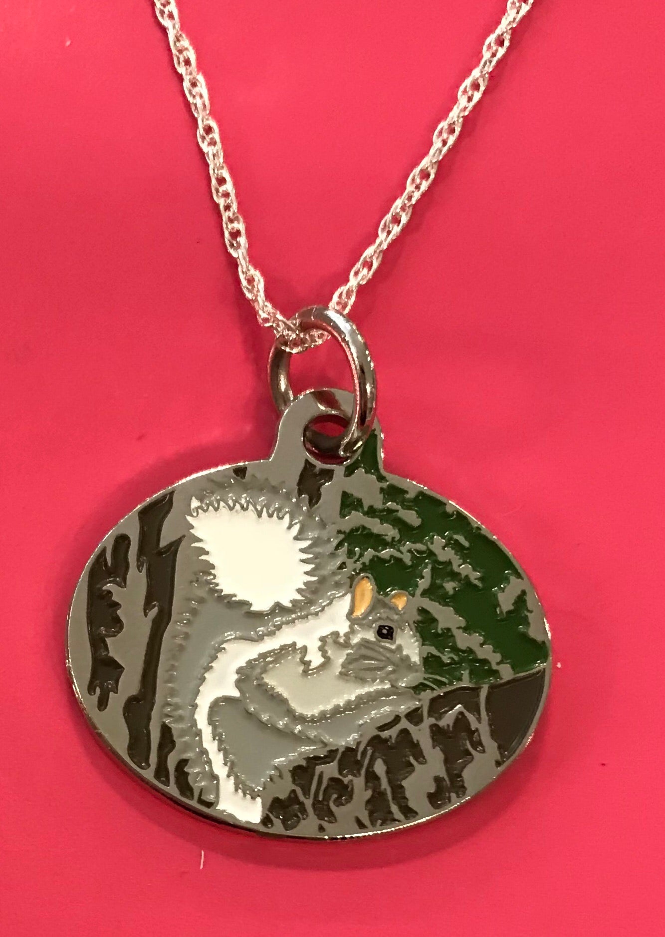 Jewelry - Necklace - Metal White Squirrel Pendant on Silver Tone Chain