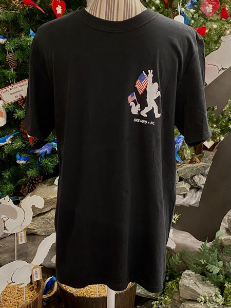 T-Shirt - Adult - Peace Sasquatch & White Squirrel American Flag - Short Sleeve Crew Neck